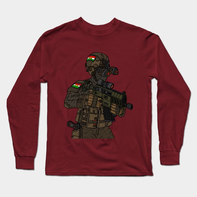 kurdistan, a kurdish peshmerga fighter. kurdi warrior. Long Sleeve T-Shirt by JJadx